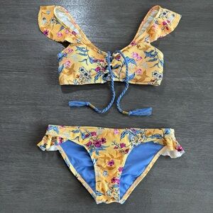 Floral Yellow and Blue Bikini Set